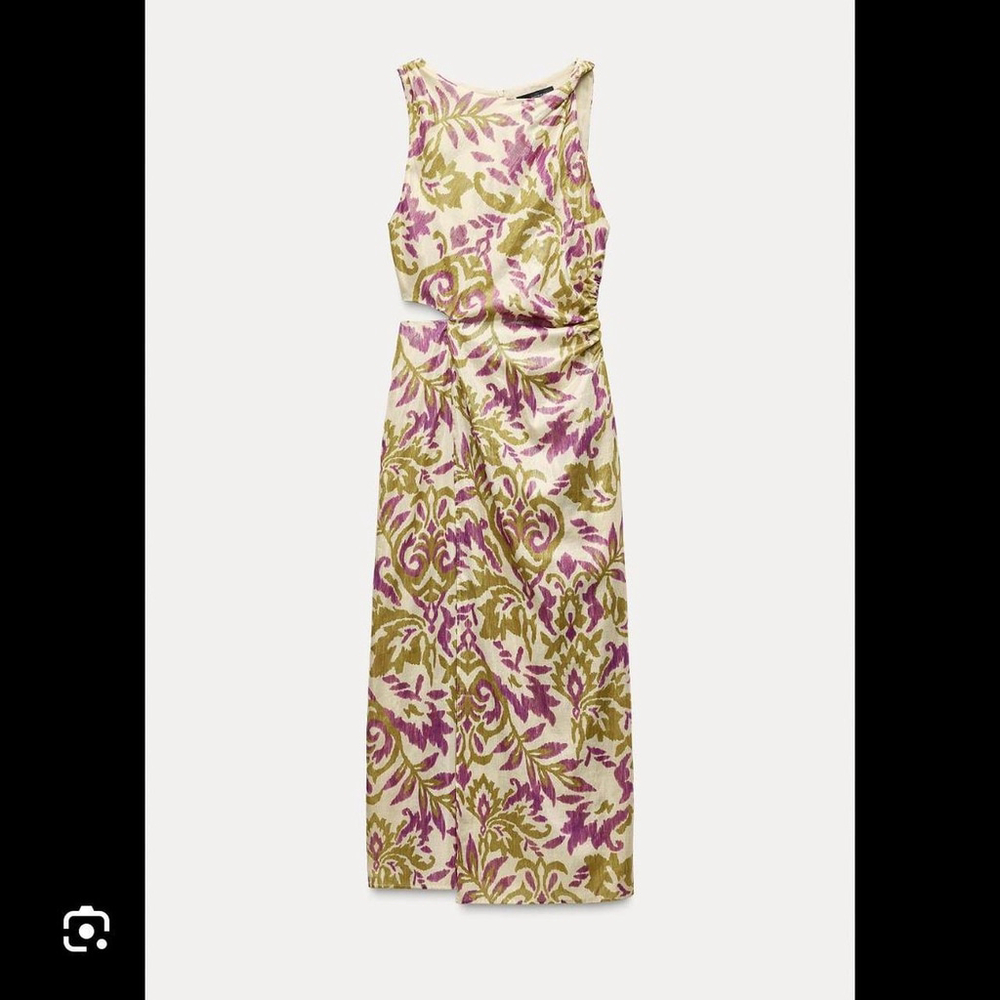 ZARA FLORALS PRINT CUT OUT MIDI DRESS - SIZE XS - BRAND NEW WITH TAG - Picture 7 of 8